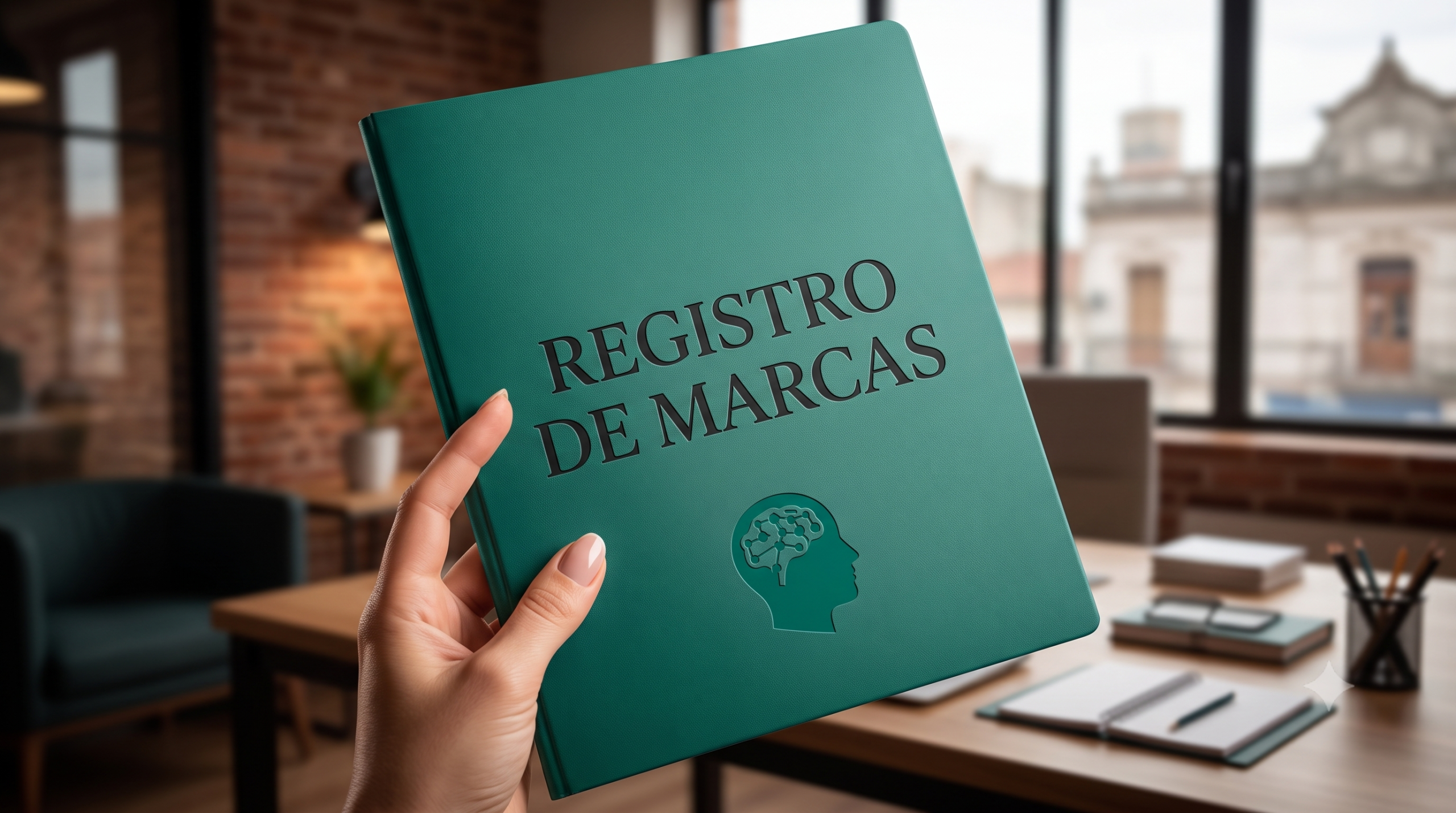 Mano sosteniendo carpeta de "Registro de Marcas" con análisis de Inteligencia Comercial y GEO Local para PyMEs en Zona Sur por Daniel Martos.